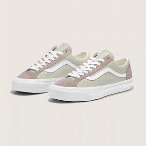 Vans Womens Premium Old Skool 36 LX Leather Shoes Atmosphere Grey Beige Sz 5.5